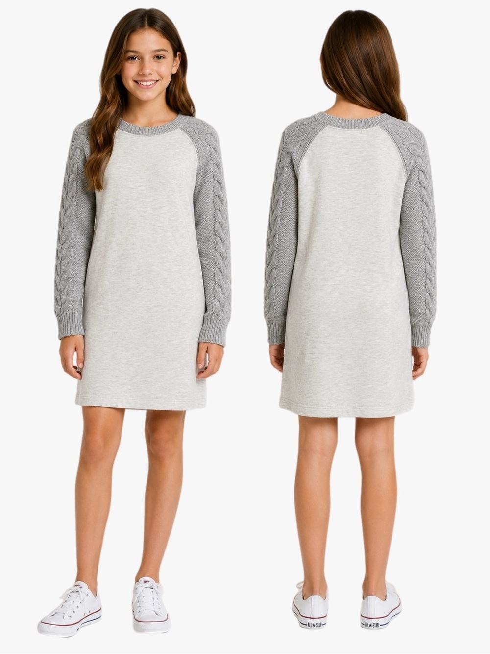 Splendid Girls Light Gray Cable Knit Sleeve Sweater Dress Size 12